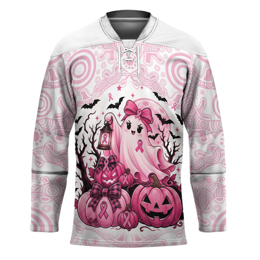 Aboriginal Pink Ghost Pumpkin Hockey Jersey Aboriginal Halloween Wear Pink