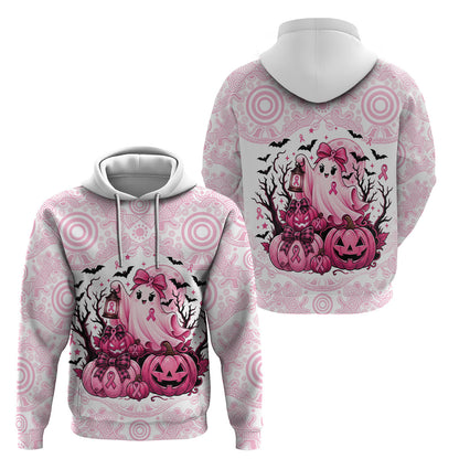 Aboriginal Pink Ghost Pumpkin Hoodie Aboriginal Halloween Wear Pink