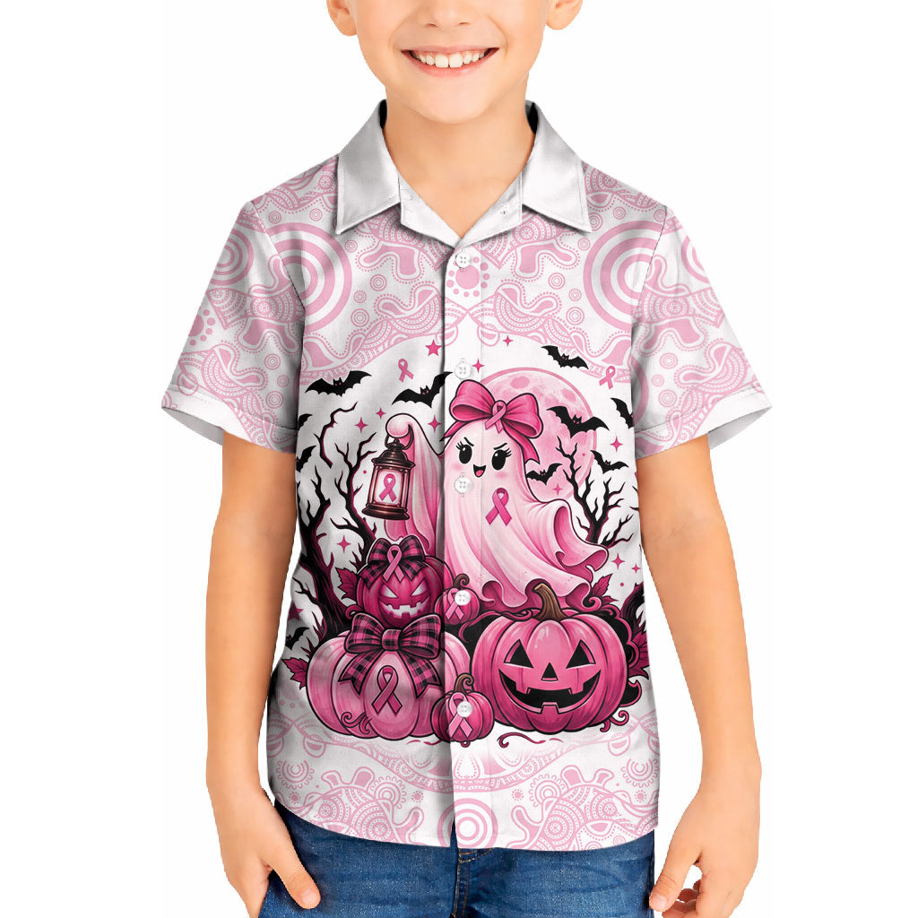 Aboriginal Pink Ghost Pumpkin Kid Hawaiian Shirt Aboriginal Halloween Wear Pink