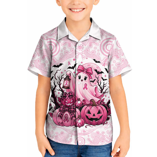 Aboriginal Pink Ghost Pumpkin Kid Hawaiian Shirt Aboriginal Halloween Wear Pink