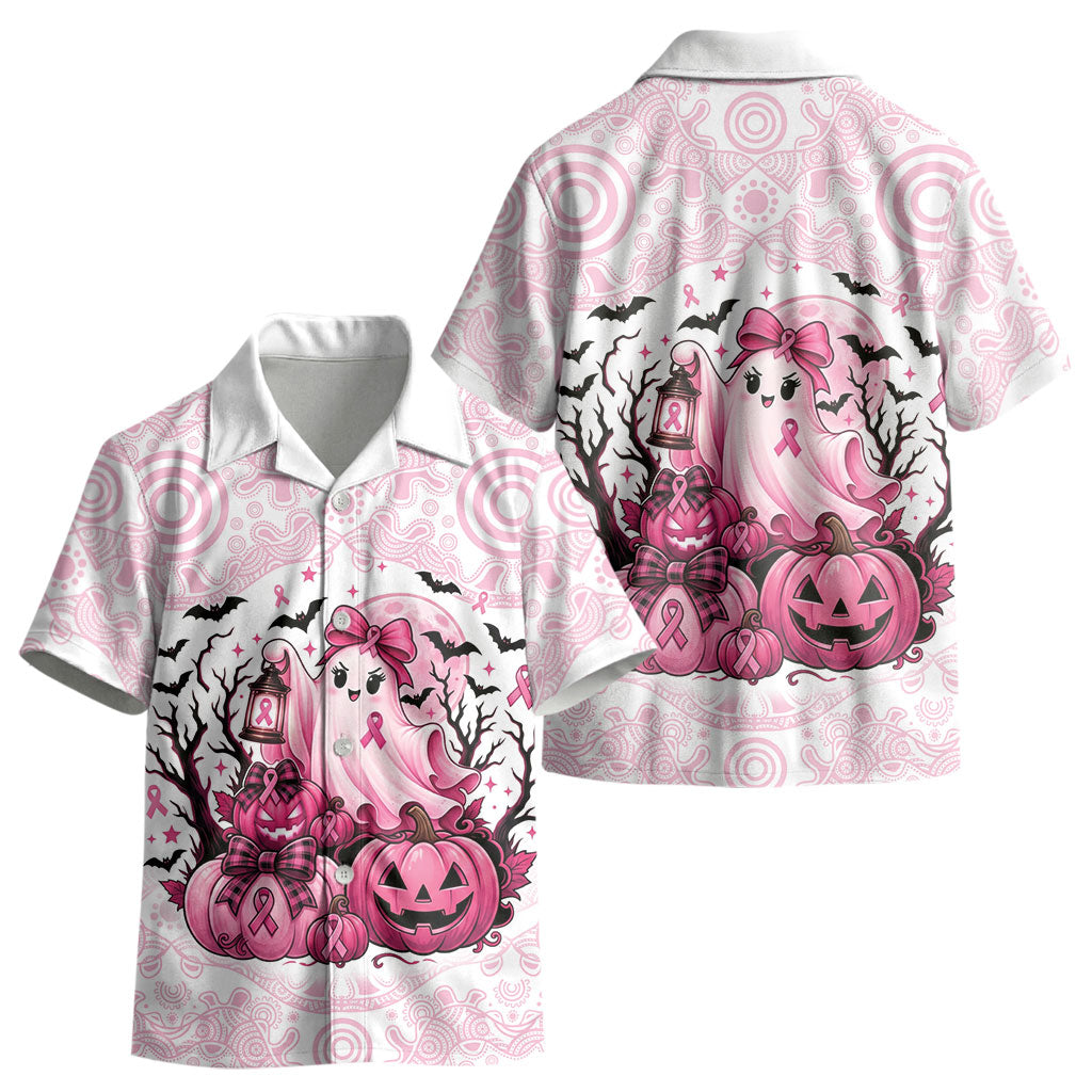 Aboriginal Pink Ghost Pumpkin Kid Hawaiian Shirt Aboriginal Halloween Wear Pink