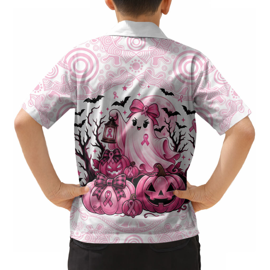 Aboriginal Pink Ghost Pumpkin Kid Hawaiian Shirt Aboriginal Halloween Wear Pink