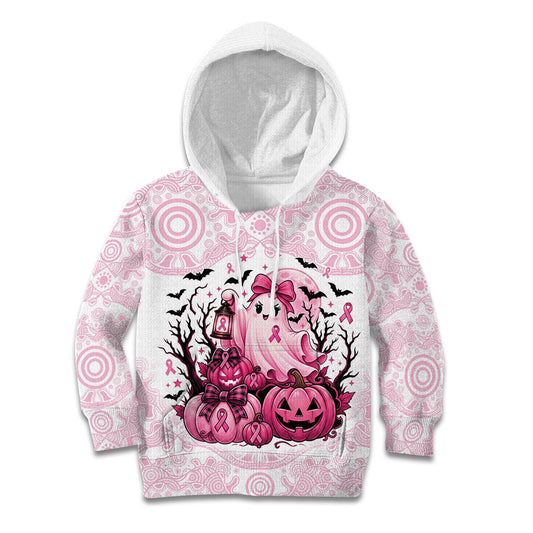 Aboriginal Pink Ghost Pumpkin Kid Hoodie Aboriginal Halloween Wear Pink