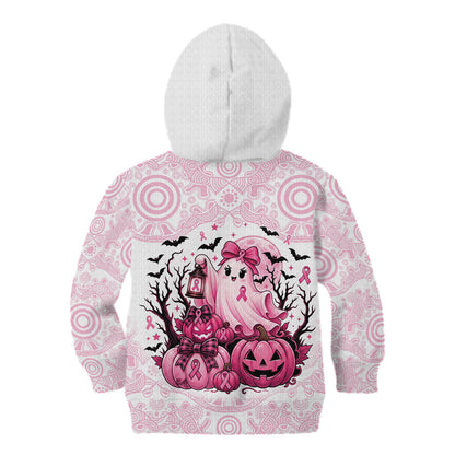 Aboriginal Pink Ghost Pumpkin Kid Hoodie Aboriginal Halloween Wear Pink