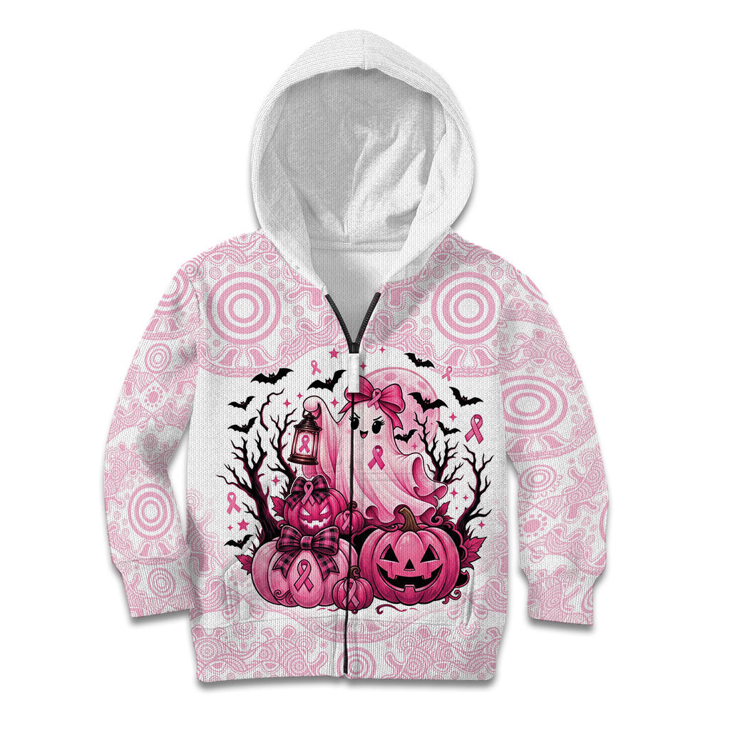 Aboriginal Pink Ghost Pumpkin Kid Hoodie Aboriginal Halloween Wear Pink