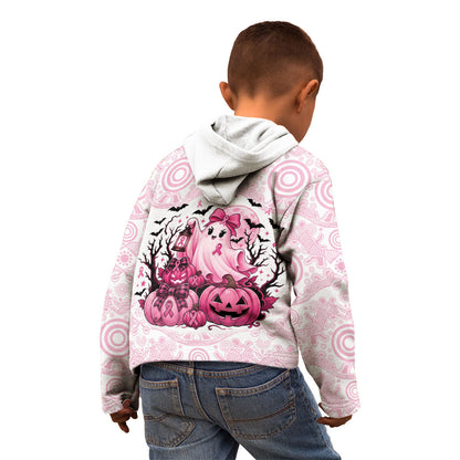 Aboriginal Pink Ghost Pumpkin Kid Hoodie Aboriginal Halloween Wear Pink