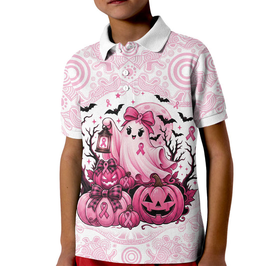 Aboriginal Pink Ghost Pumpkin Kid Polo Shirt Aboriginal Halloween Wear Pink