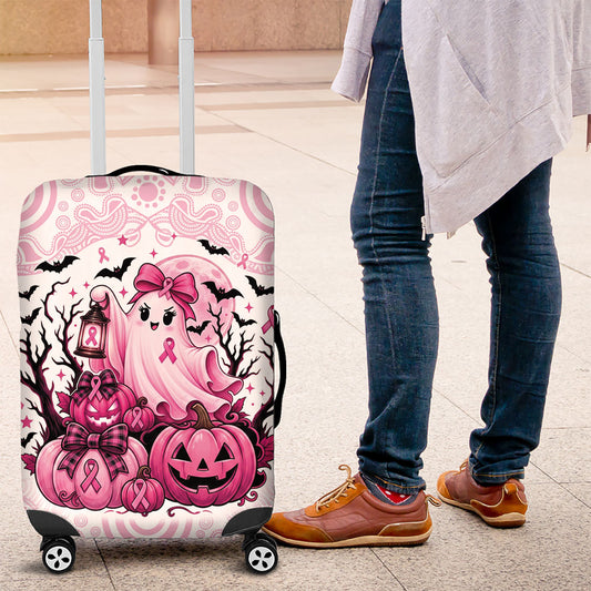 Aboriginal Pink Ghost Pumpkin Luggage Cover Aboriginal Halloween Wear Pink