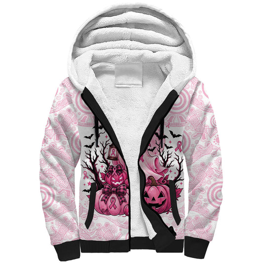 Aboriginal Pink Ghost Pumpkin Sherpa Hoodie Aboriginal Halloween Wear Pink