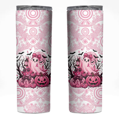 Aboriginal Pink Ghost Pumpkin Skinny Tumbler Aboriginal Halloween Wear Pink
