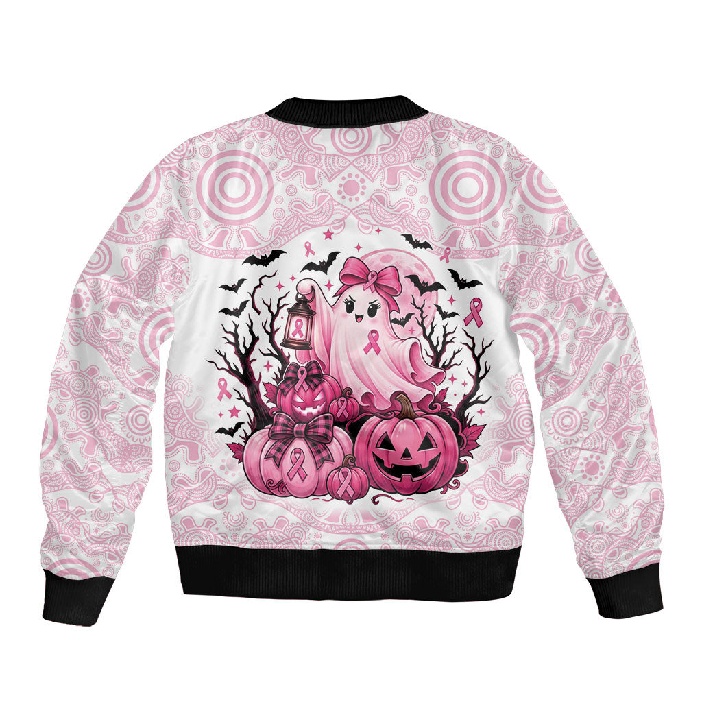 Aboriginal Pink Ghost Pumpkin Sleeve Zip Bomber Jacket Aboriginal Halloween Wear Pink