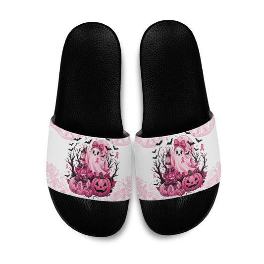Aboriginal Pink Ghost Pumpkin Slide Sandals Aboriginal Halloween Wear Pink