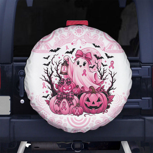 Aboriginal Pink Ghost Pumpkin Spare Tire Cover Aboriginal Halloween Wear Pink