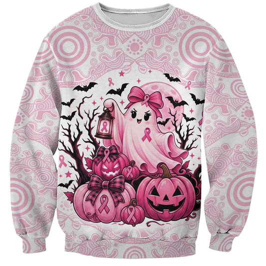 Aboriginal Pink Ghost Pumpkin Sweatshirt Aboriginal Halloween Wear Pink