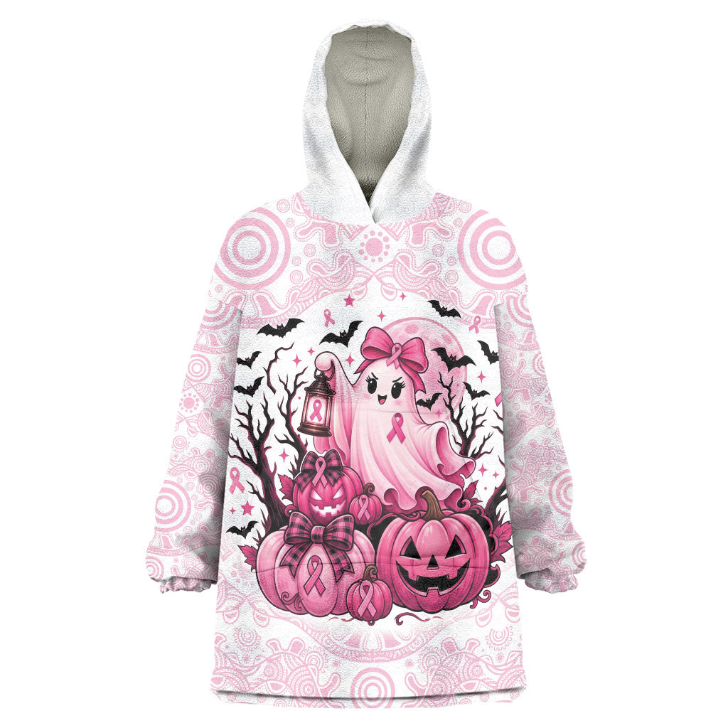 Aboriginal Pink Ghost Pumpkin Wearable Blanket Hoodie Aboriginal Halloween Wear Pink