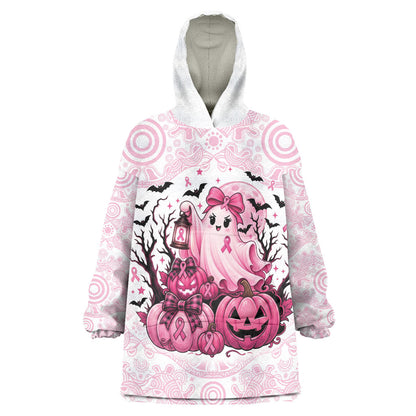 Aboriginal Pink Ghost Pumpkin Wearable Blanket Hoodie Aboriginal Halloween Wear Pink