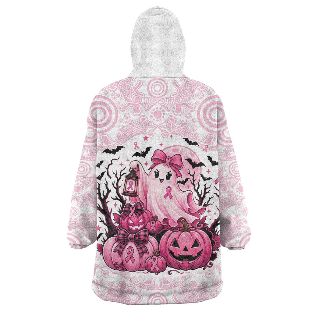 Aboriginal Pink Ghost Pumpkin Wearable Blanket Hoodie Aboriginal Halloween Wear Pink