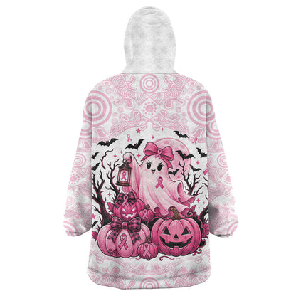 Aboriginal Pink Ghost Pumpkin Wearable Blanket Hoodie Aboriginal Halloween Wear Pink