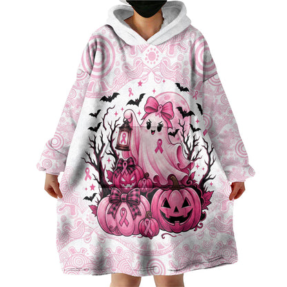 Aboriginal Pink Ghost Pumpkin Wearable Blanket Hoodie Aboriginal Halloween Wear Pink