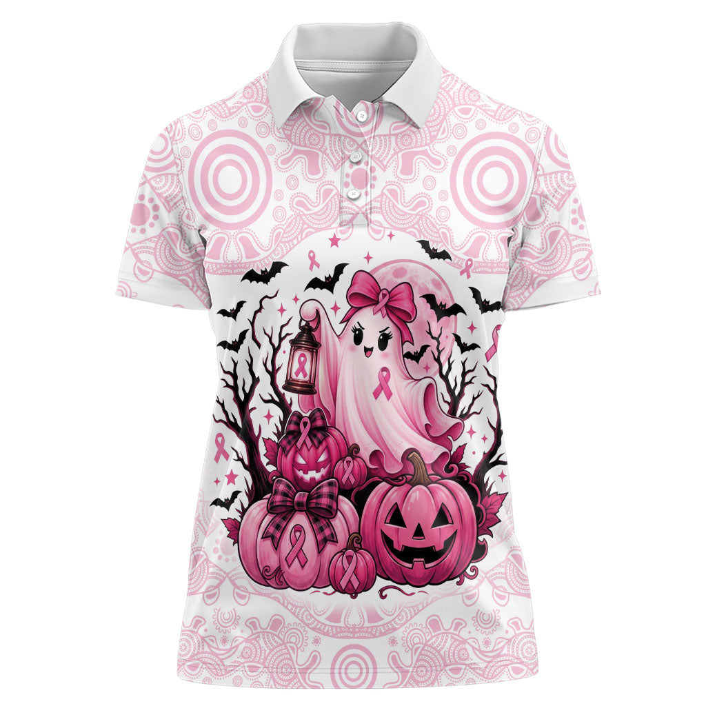 Aboriginal Pink Ghost Pumpkin Women Polo Shirt Aboriginal Halloween Wear Pink