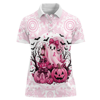 Aboriginal Pink Ghost Pumpkin Women Polo Shirt Aboriginal Halloween Wear Pink