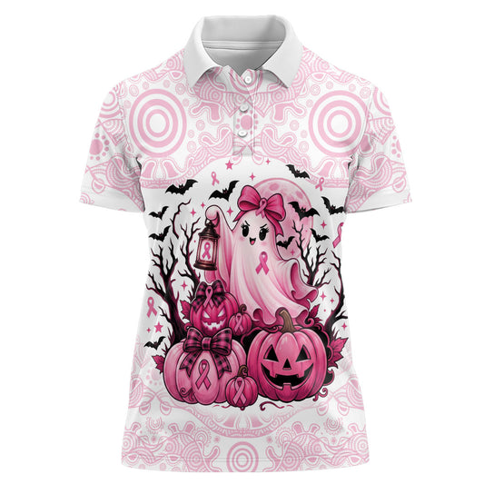 Aboriginal Pink Ghost Pumpkin Women Polo Shirt Aboriginal Halloween Wear Pink