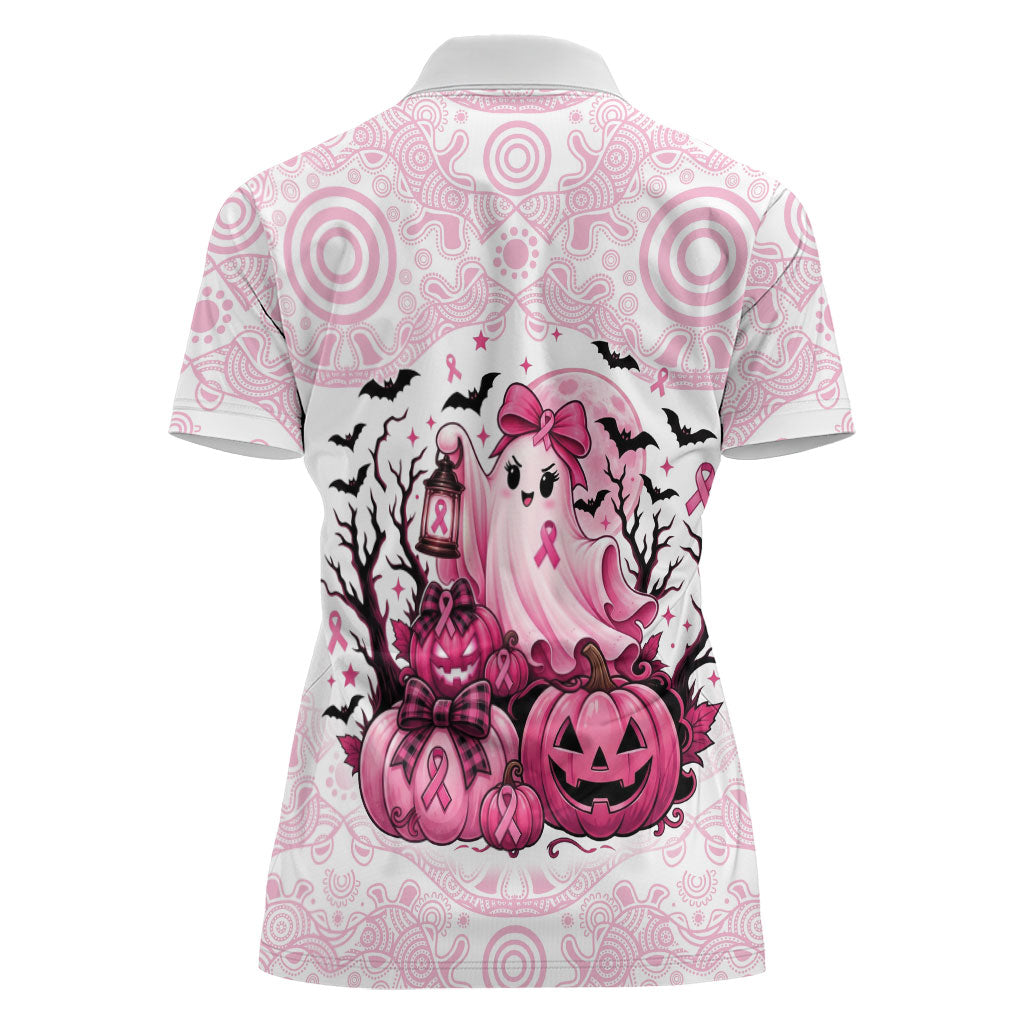 Aboriginal Pink Ghost Pumpkin Women Polo Shirt Aboriginal Halloween Wear Pink