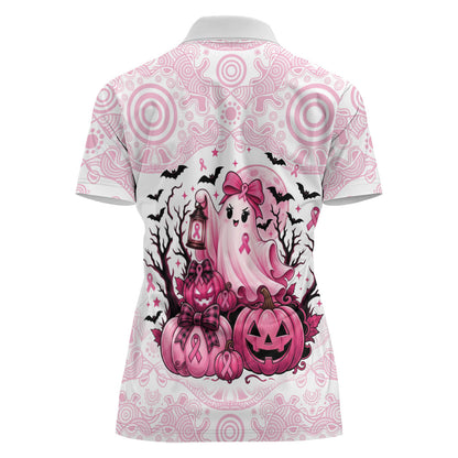 Aboriginal Pink Ghost Pumpkin Women Polo Shirt Aboriginal Halloween Wear Pink