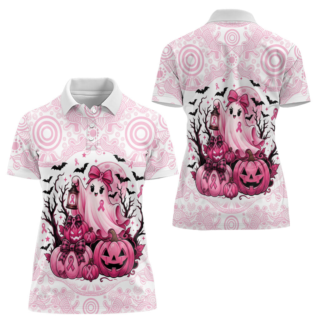 Aboriginal Pink Ghost Pumpkin Women Polo Shirt Aboriginal Halloween Wear Pink