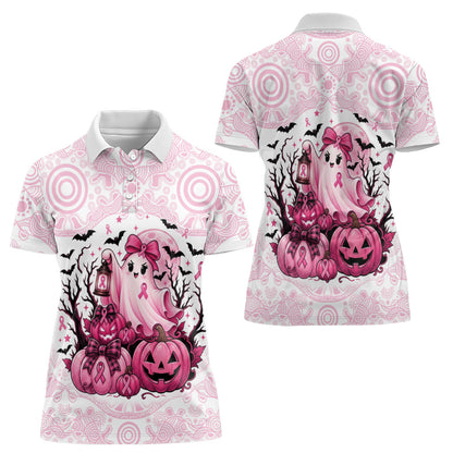 Aboriginal Pink Ghost Pumpkin Women Polo Shirt Aboriginal Halloween Wear Pink