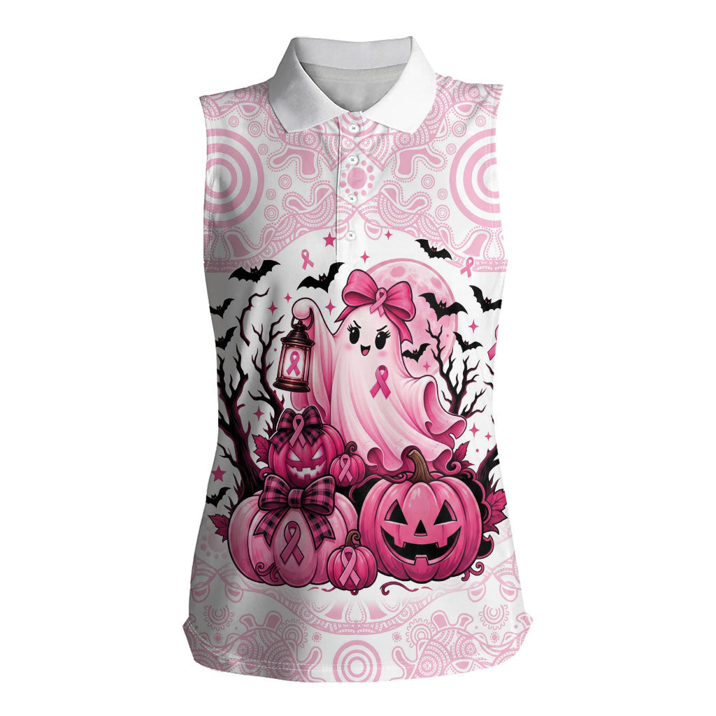 Aboriginal Pink Ghost Pumpkin Women Sleeveless Polo Shirt Aboriginal Halloween Wear Pink