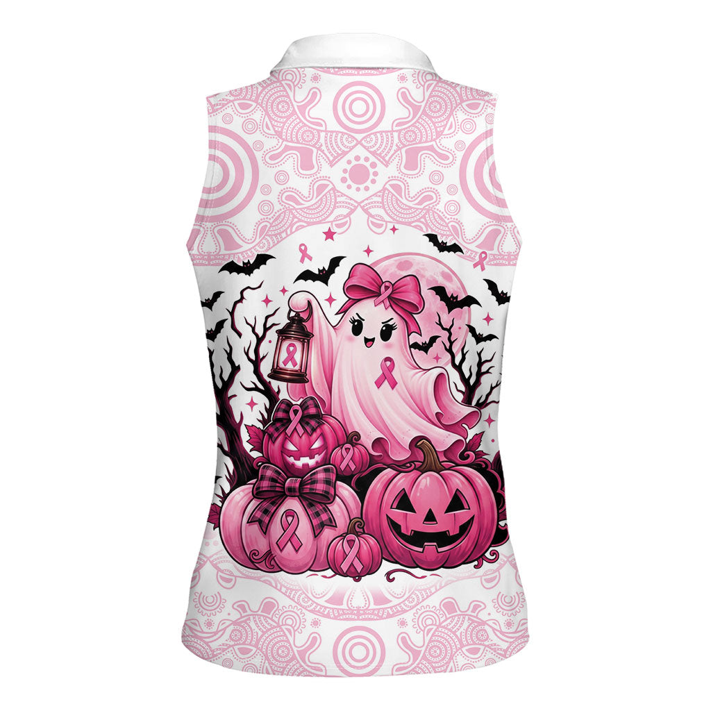 Aboriginal Pink Ghost Pumpkin Women Sleeveless Polo Shirt Aboriginal Halloween Wear Pink