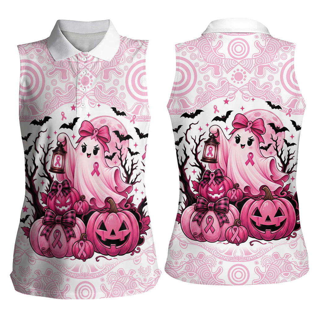 Aboriginal Pink Ghost Pumpkin Women Sleeveless Polo Shirt Aboriginal Halloween Wear Pink