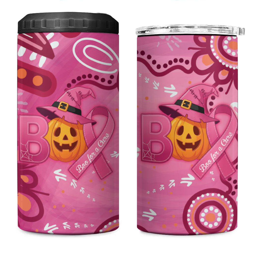 Boo for a Cure Pink Ghost 4 in 1 Can Cooler Tumbler Aboriginal Halloween Wear Pink