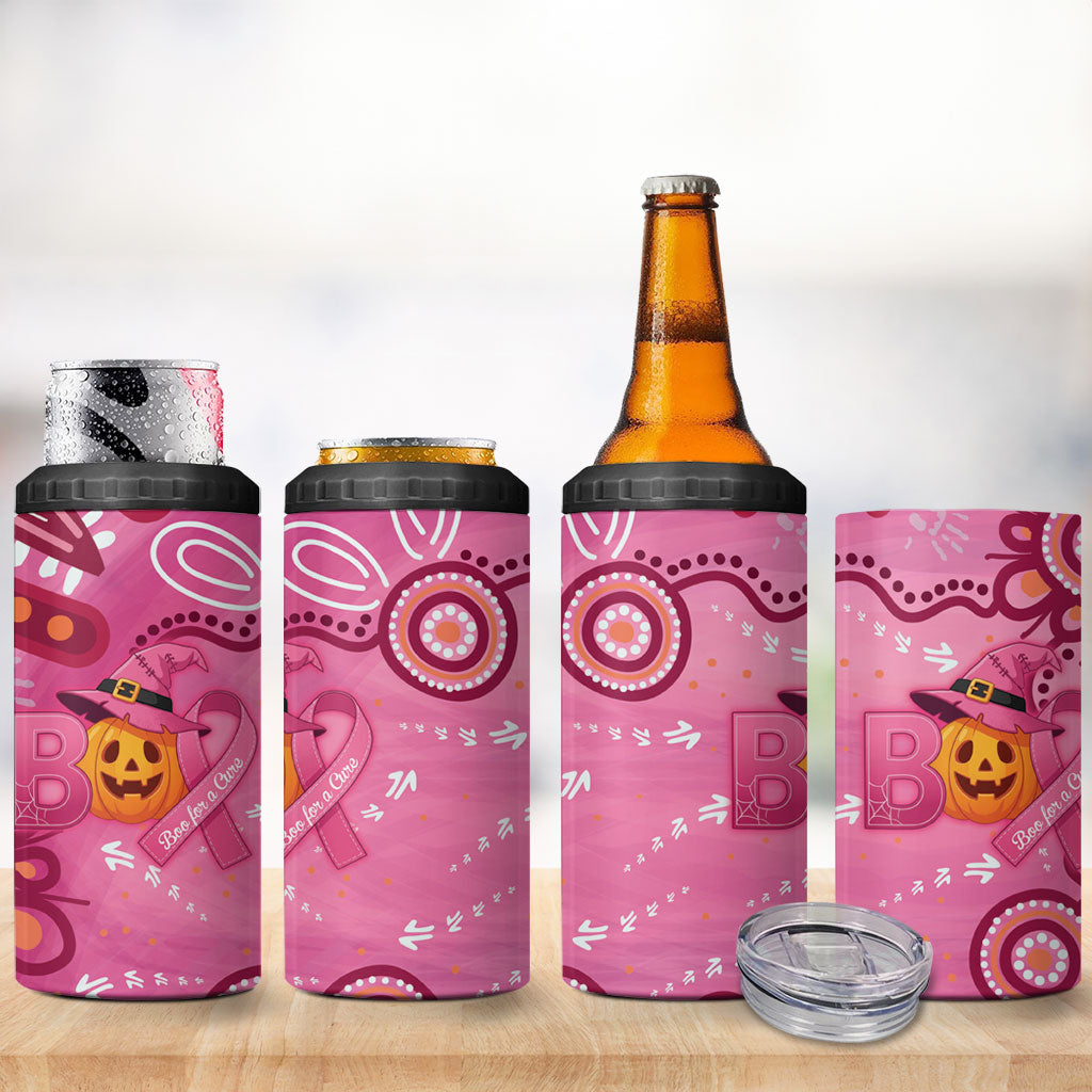Boo for a Cure Pink Ghost 4 in 1 Can Cooler Tumbler Aboriginal Halloween Wear Pink