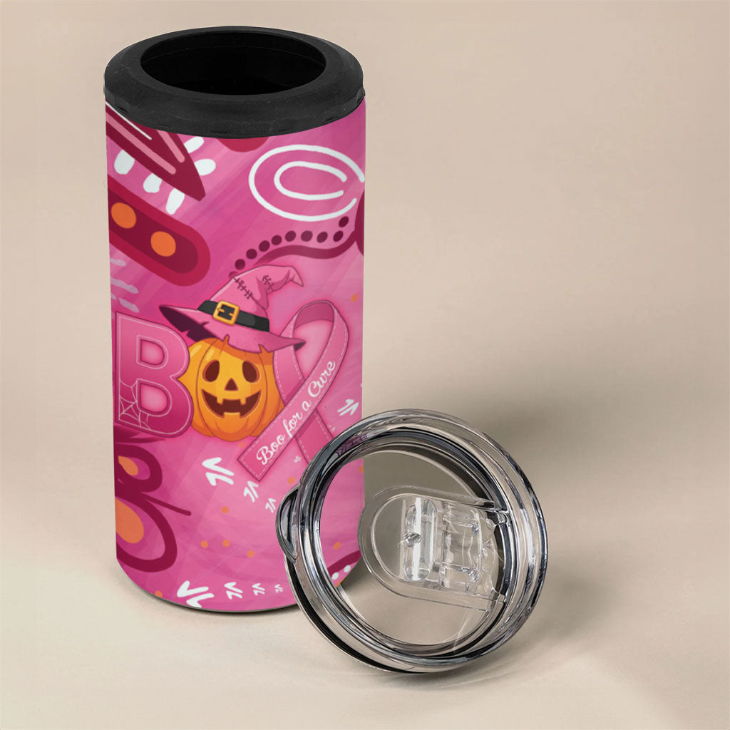 Boo for a Cure Pink Ghost 4 in 1 Can Cooler Tumbler Aboriginal Halloween Wear Pink