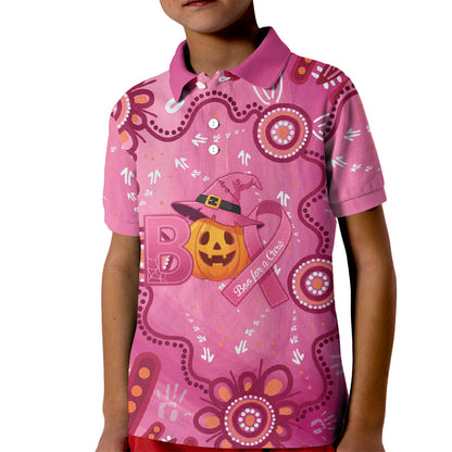Boo for a Cure Pink Ghost Kid Polo Shirt Aboriginal Halloween Wear Pink