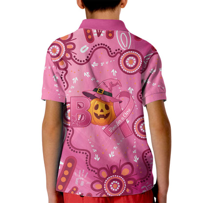 Boo for a Cure Pink Ghost Kid Polo Shirt Aboriginal Halloween Wear Pink