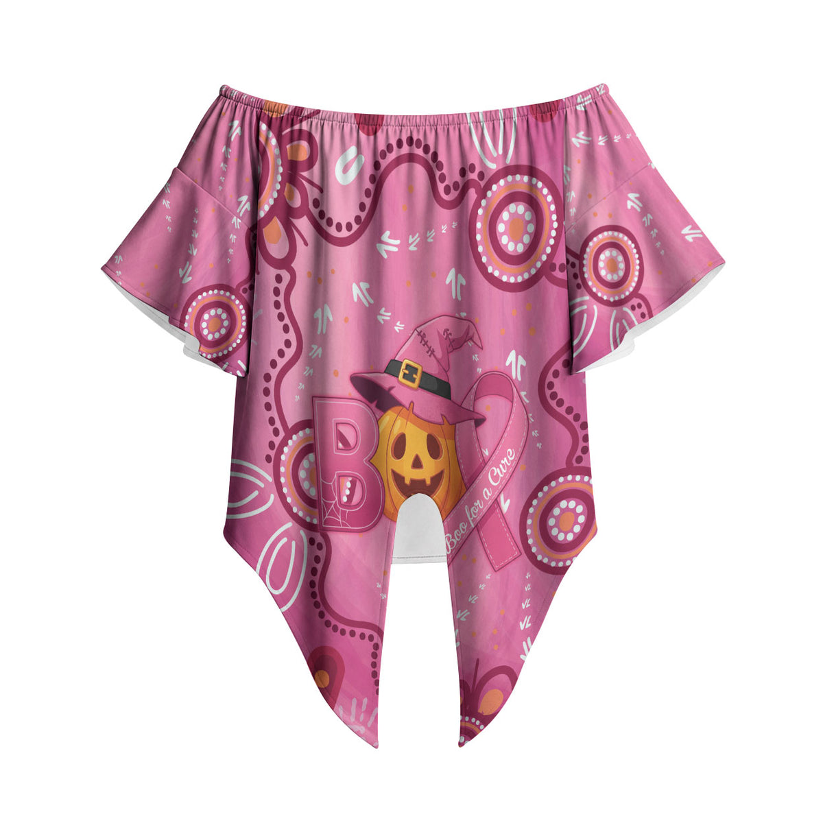 Boo for a Cure Pink Ghost Off Shoulder Wrap Waist Top Aboriginal Halloween Wear Pink