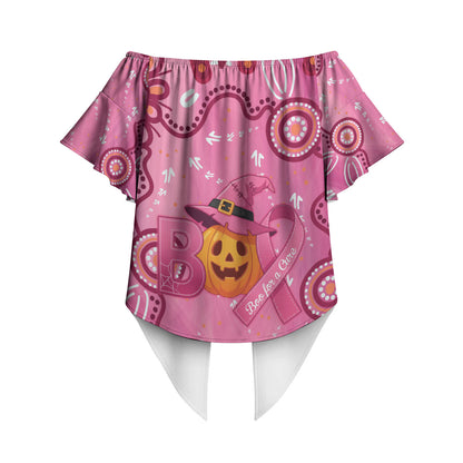 Boo for a Cure Pink Ghost Off Shoulder Wrap Waist Top Aboriginal Halloween Wear Pink