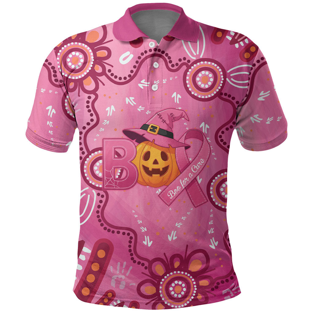 Boo for a Cure Pink Ghost Polo Shirt Aboriginal Halloween Wear Pink