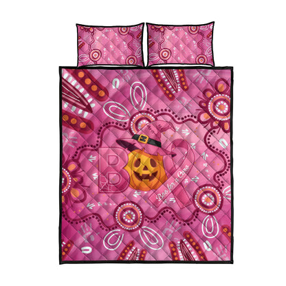 Boo for a Cure Pink Ghost Quilt Bed Set Aboriginal Halloween Wear Pink
