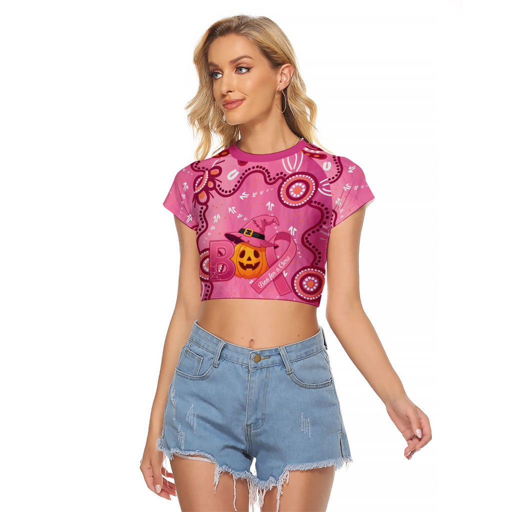 Boo for a Cure Pink Ghost Raglan Cropped T Shirt Aboriginal Halloween Wear Pink