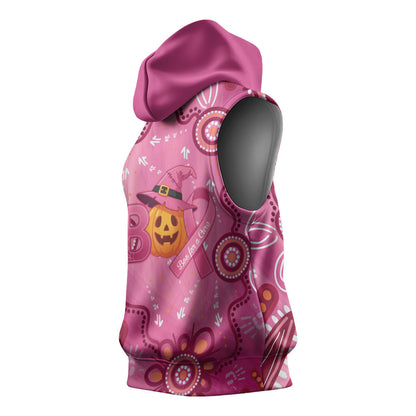 Boo for a Cure Pink Ghost Sleeveless Hoodie Aboriginal Halloween Wear Pink