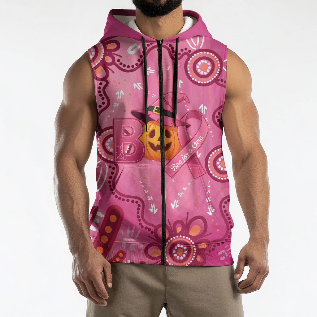 Boo for a Cure Pink Ghost Sleeveless Zip Hoodie Aboriginal Halloween Wear Pink