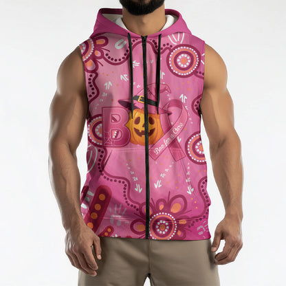 Boo for a Cure Pink Ghost Sleeveless Zip Hoodie Aboriginal Halloween Wear Pink