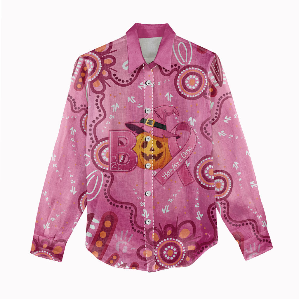 Boo for a Cure Pink Ghost Women Casual Shirt Aboriginal Halloween Wear Pink