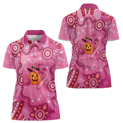 Boo for a Cure Pink Ghost Women Polo Shirt Aboriginal Halloween Wear Pink
