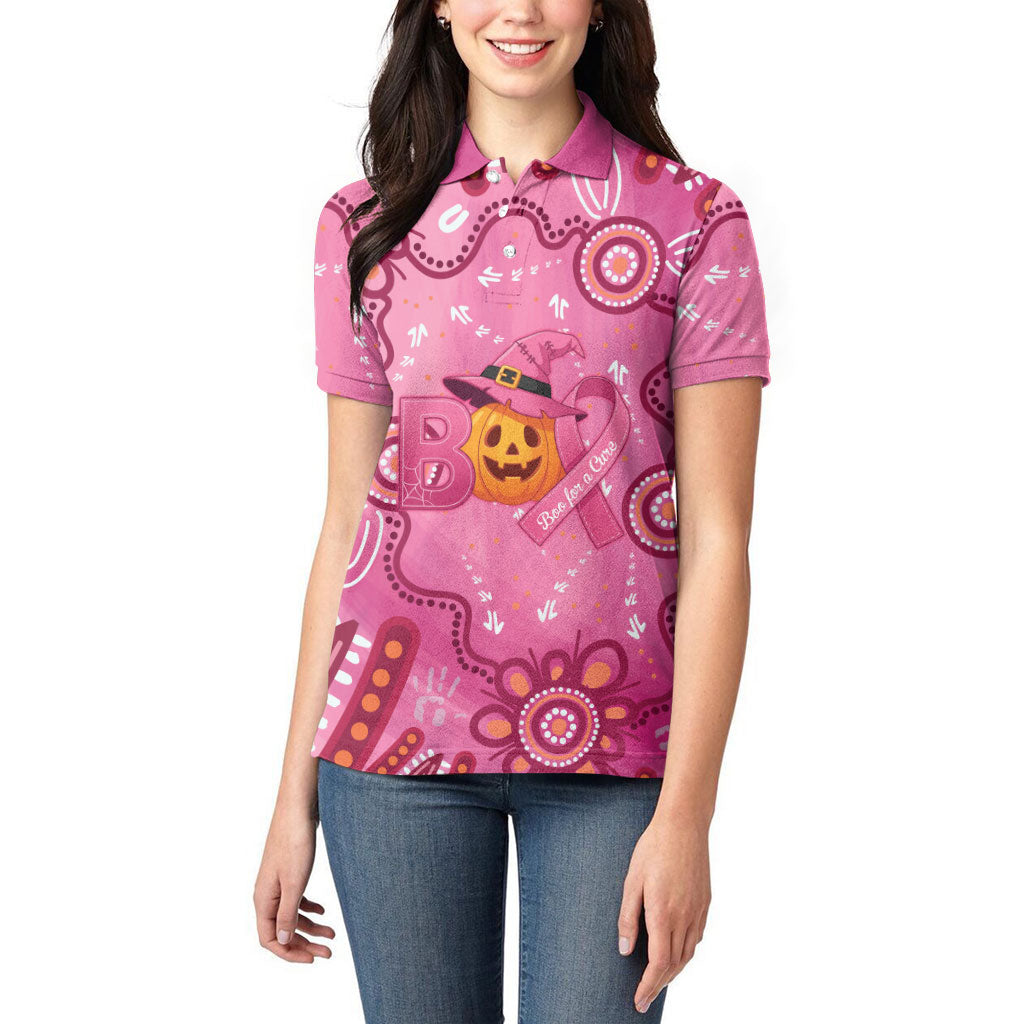 Boo for a Cure Pink Ghost Women Polo Shirt Aboriginal Halloween Wear Pink