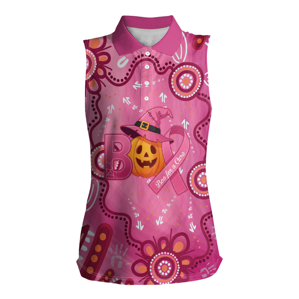 Boo for a Cure Pink Ghost Women Sleeveless Polo Shirt Aboriginal Halloween Wear Pink